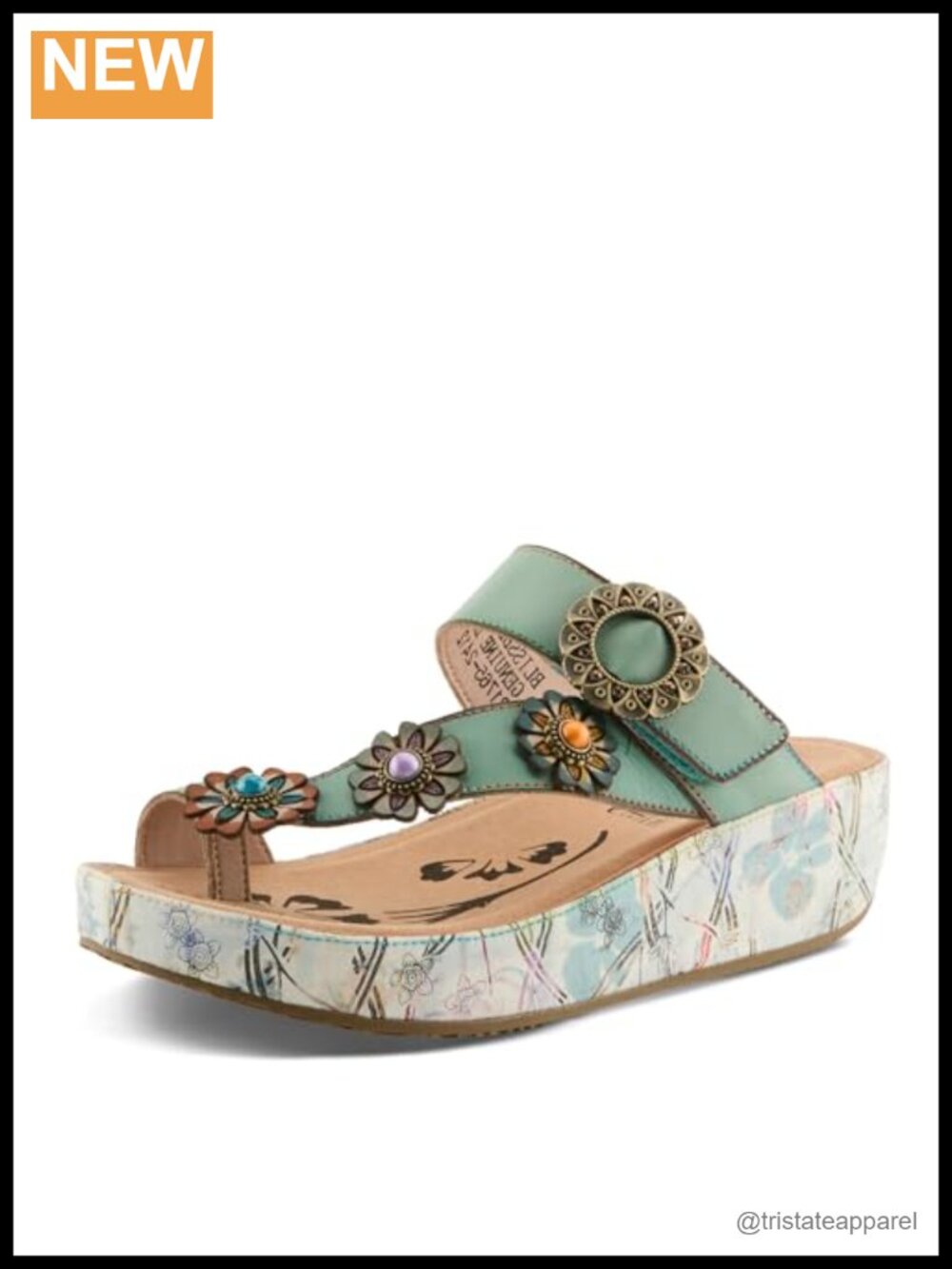 Hand-Painted Leather Floral Wedge Sandal with Slingback Adjustable Strap